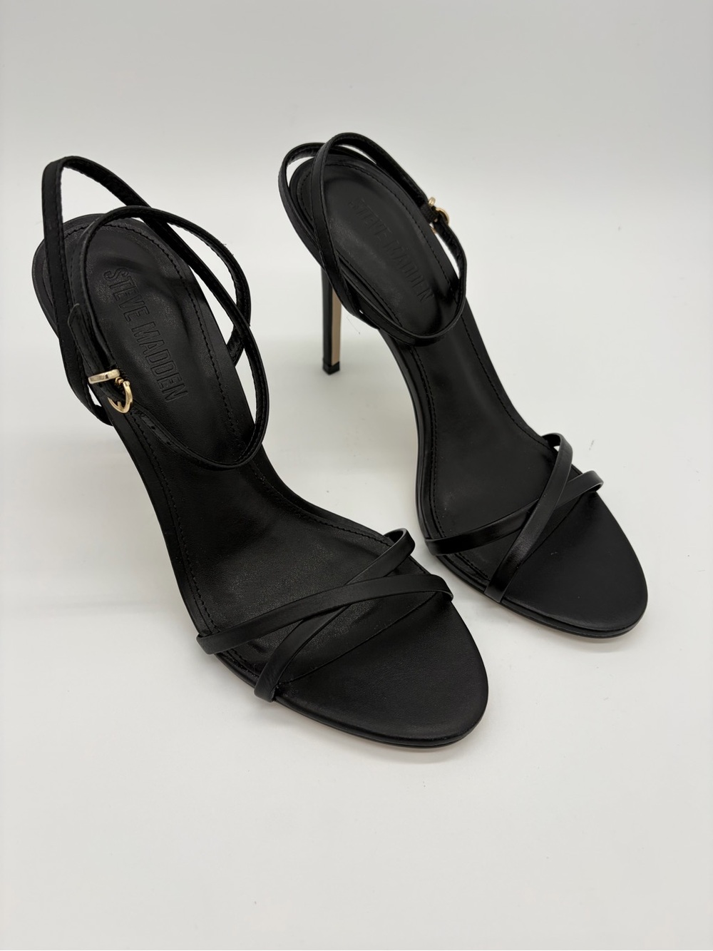 Steve Madden Jypsey Black Leather Strappy Stiletto Heels Size 8.5